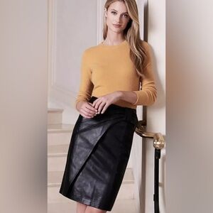 Antonio Melani Black Leather Bow Wrap Style Mini Pencil Skirt Size XS Work Party